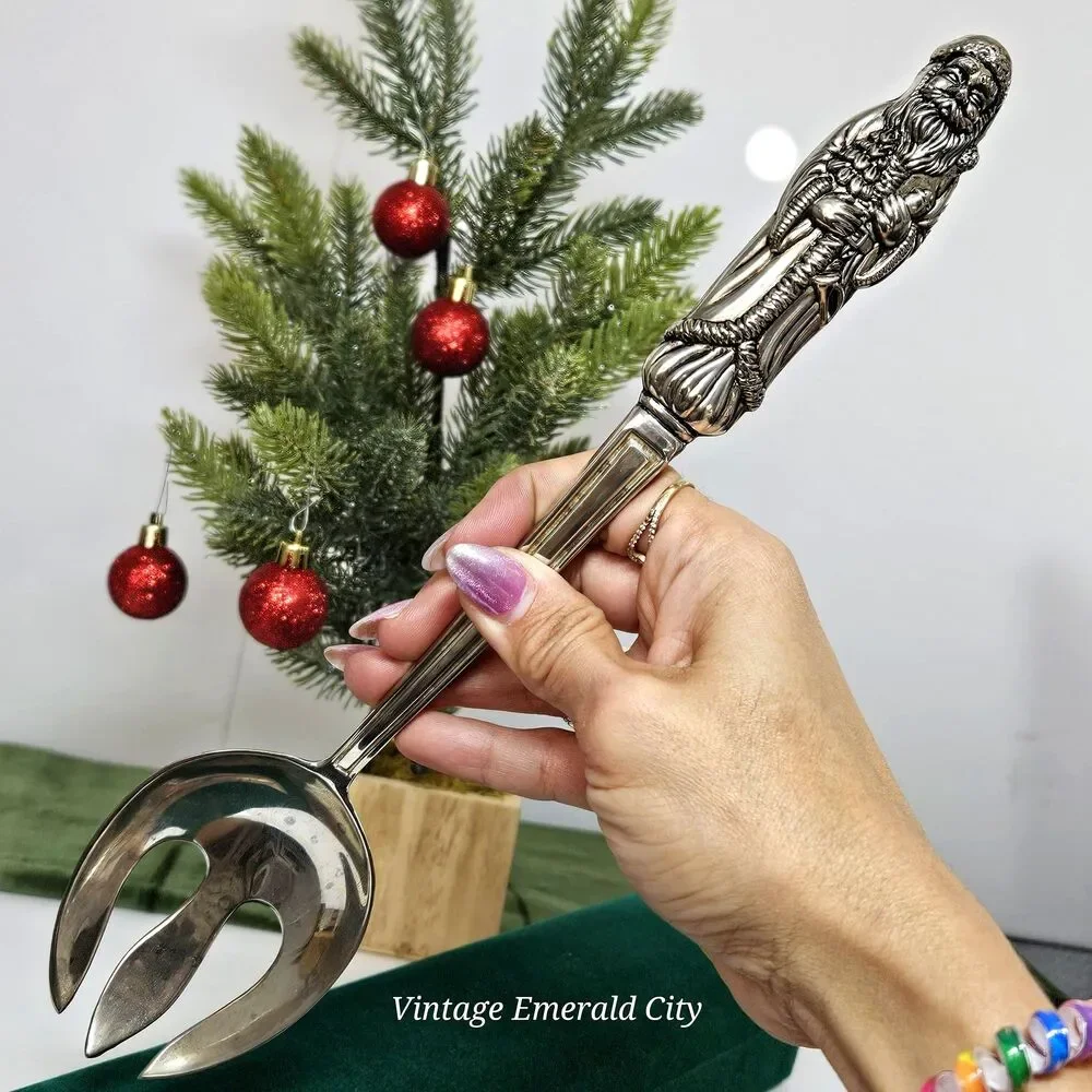 Vtg Silver Treasures By Godinger Silverplate Holiday Santa Slotted Serving Spoon
